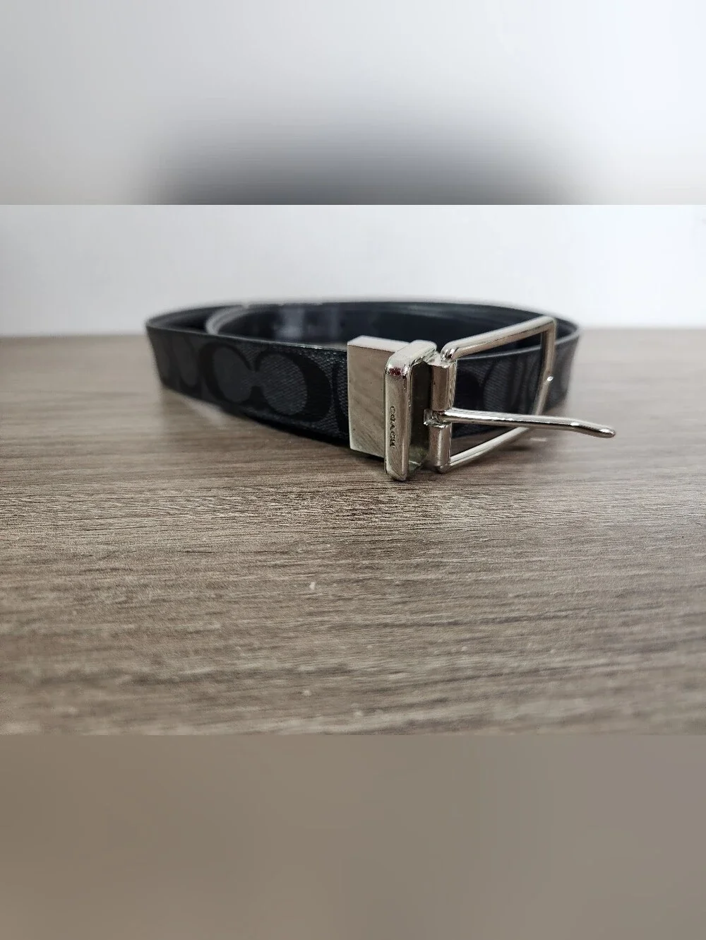 COACH Heritage Signature Coated Canvas Reversible Black Belt